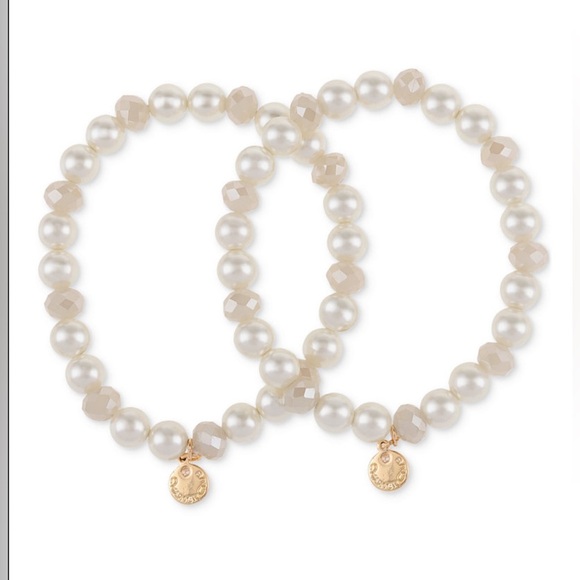 Gold-Tone 2-Pc. Set Faceted Bead & Imitation Pearl Stretch - Picture 1 of 1